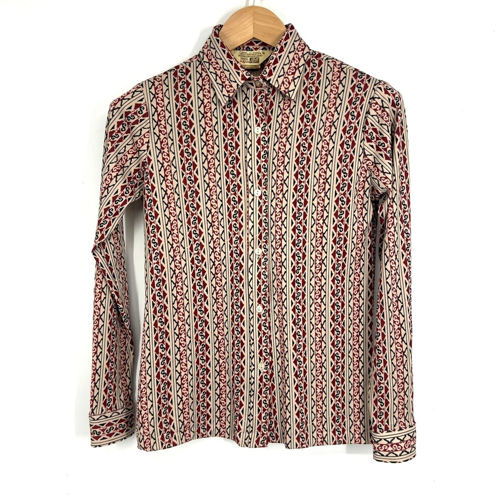 Sears Vintage 60s Long Sleeve Button Down Shirt Womens Size 10 Collared Retro